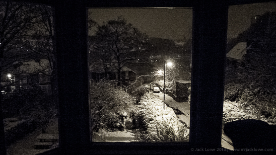 Wintery view of the snow in Newcastle upon Tyne from Heaton overlooking Jesmond Vale